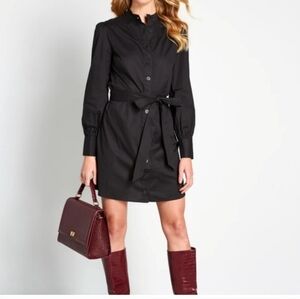 Modcloth Button Front Tie Waist Black Dress Size Large